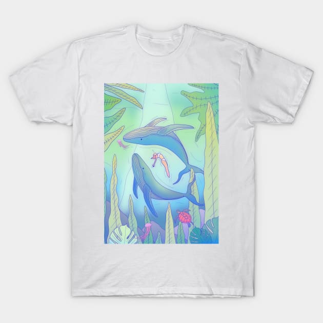 The Girl And The Whales T-Shirt by Swadeillustrations